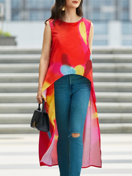 

Sleeveless Crew Neck Loose Casual Shirt, As picture, Blouses and Shirts