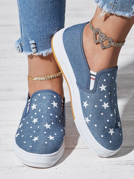 

Independence Day Flag Stars Graphics Denim Blue Slip-ons Canvas, Light blue, Sneakers