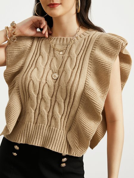 

Casual Yarn/Wool Yarn Loose Sweater, Khaki, Pullovers