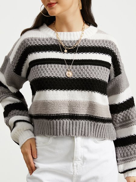 

Casual Yarn/Wool Yarn Sweater, Gray, Pullovers