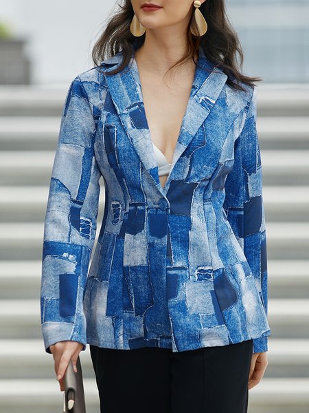 

Urban Lapel Collar Geometric Regular Fit Blazer, Blue, Blazers