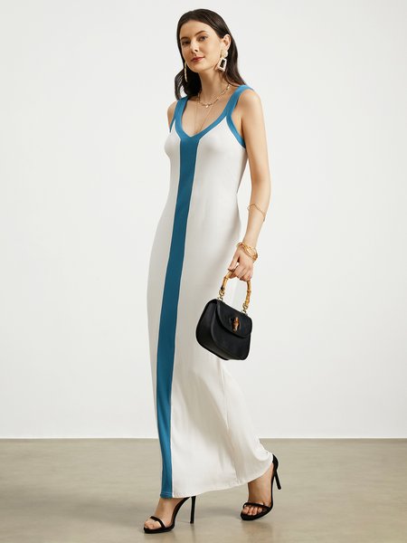 

Regular Fit Elegant V Neck Knitted Dress, White, Maxi Dresses