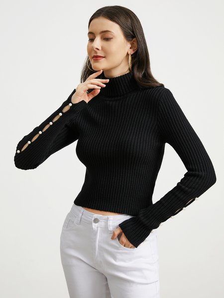 

Regular Fit Plain Yarn/Wool Yarn Casual Sweater, Black, Pullovers