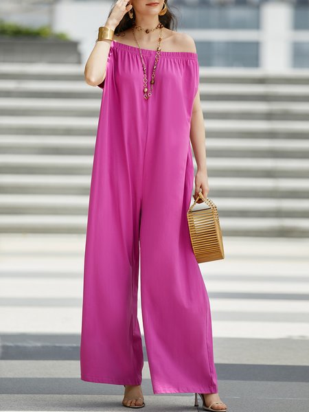 

Loose Cold Shoulder Casual Plain Jumpsuit, Purple, Jumpsuits