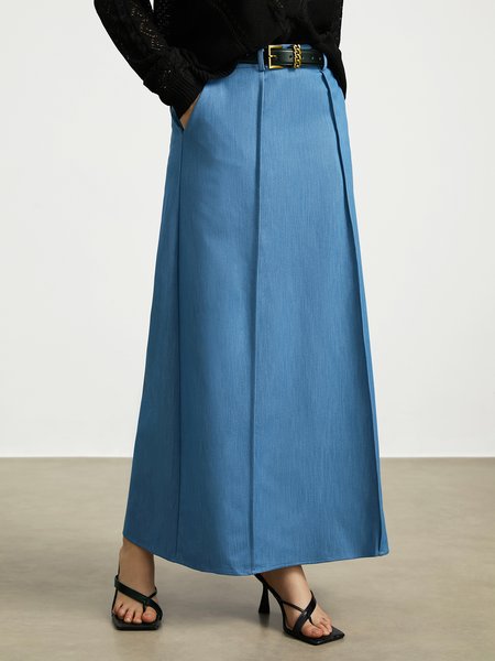 

Maxi Daily Plain Casual Faux denim Skirt, Blue, Denim Skirts