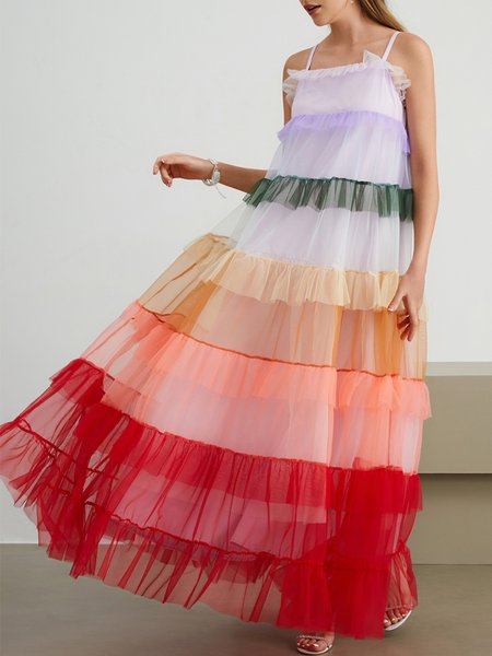 

Elegant Wedding Guest Rainbow Dress, Multicolor, Maxi Dresses