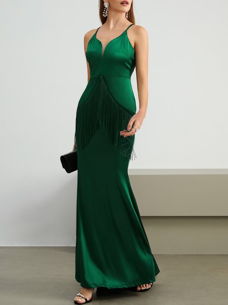 

Tight V Neck Party Party Dress, Green, Maxi Dresses