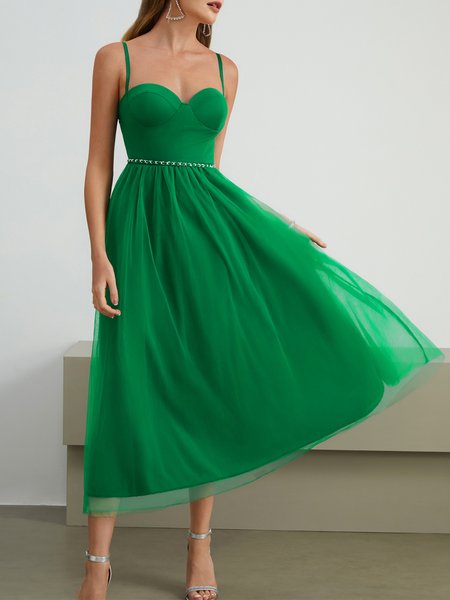 

Sweetheart Neckline Elegant Regular Fit Voile Wedding Guest Dress, Green, Maxi Dresses