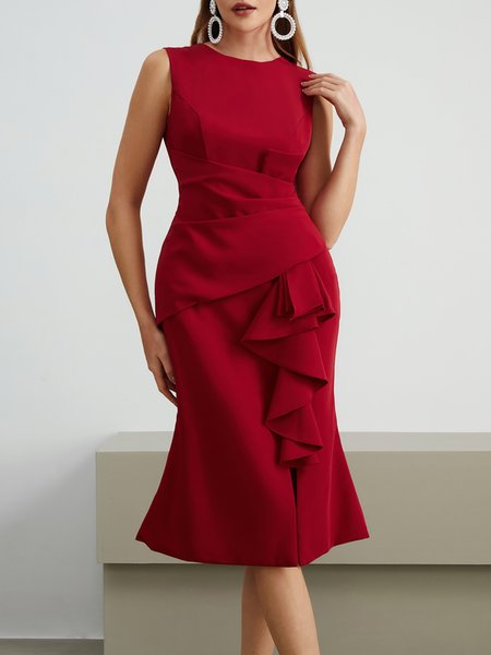 

Flouncing Tight Elegant Party Dress, Wine red, Midi Dresses