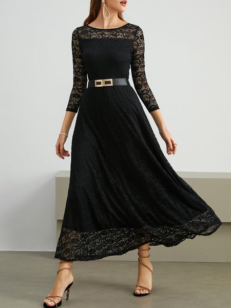 

Elegant Crew Neck Party Dress, Black, Maxi Dresses