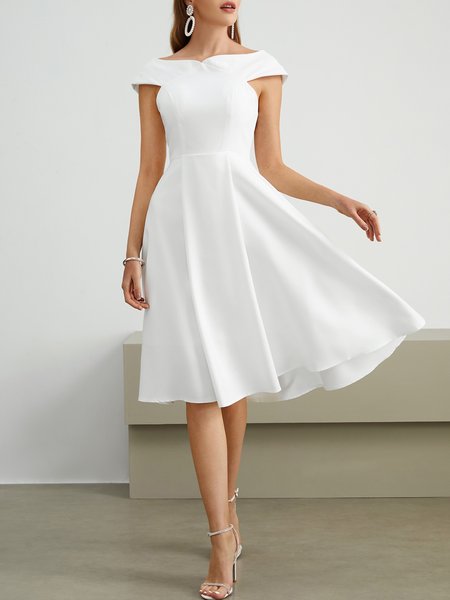 

Elegant Plain Boat Neck Wedding Guest Dress, White, Midi Dresses