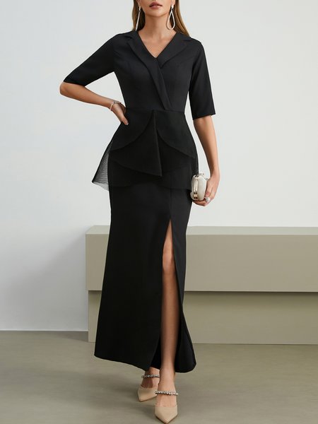 

Plain Shawl Collar Elegant Mesh Wedding Guest Dress, Black, Maxi Dresses