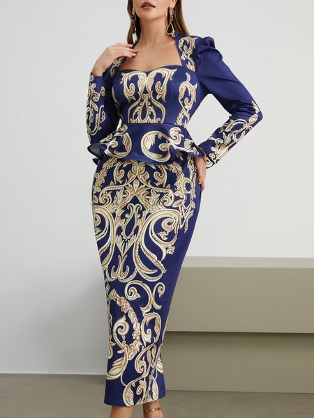 

Floral Elegant Party Dress, Blue, Maxi Dresses