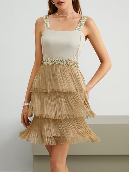 

Spaghetti Glitter Regular Fit Party Party Dress, Apricot, Mini Dresses