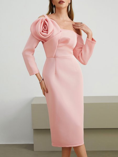 

Elegant Floral Wedding Guest Dress, Pink, Midi Dresses