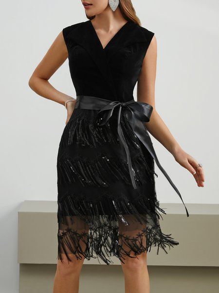 

Party Glitter Glitter Wedding Guest Dress With Belt, Black, Mini Dresses