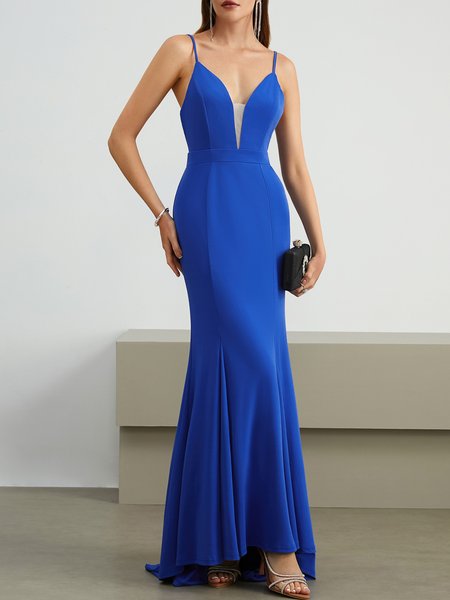 

Regular Fit Elegant V Neck Plain Party Dress, Blue, Wedding Guest Dresses