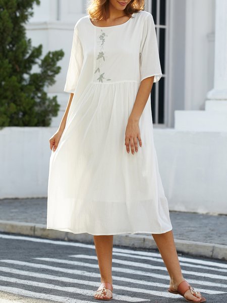 

Floral Casual Cotton And Linen Dress, Light pink, Dresses