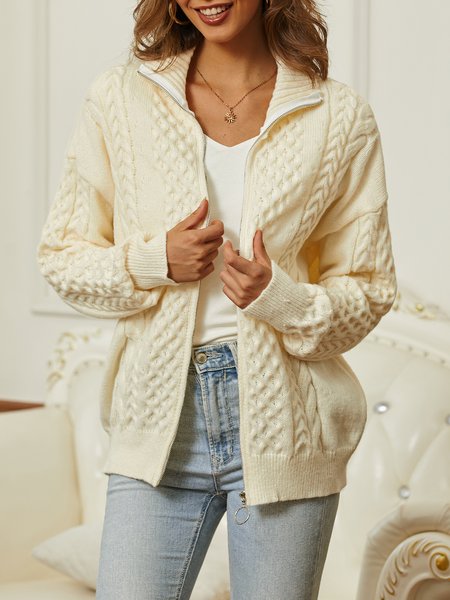 

Stand Collar Regular Fit Sweater Coat, Pink, Sweaters