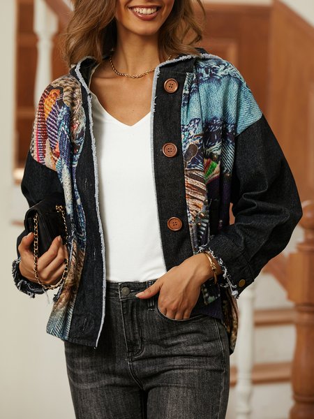 

Loose Hoodie Abstract Casual Jacket, Blue, Jackets
