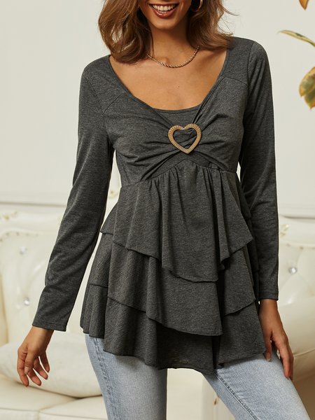 

Plain Regular Fit Crew Neck Casual Top, Pink, T-Shirts