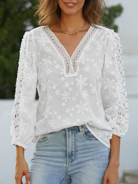 

Linen Cotton And Linen Lace Shirt, White, Shirts & Blouses