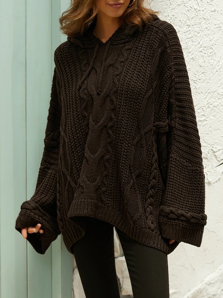 

Casual Plain Hoodie Sweater, Coffee, Sweaters