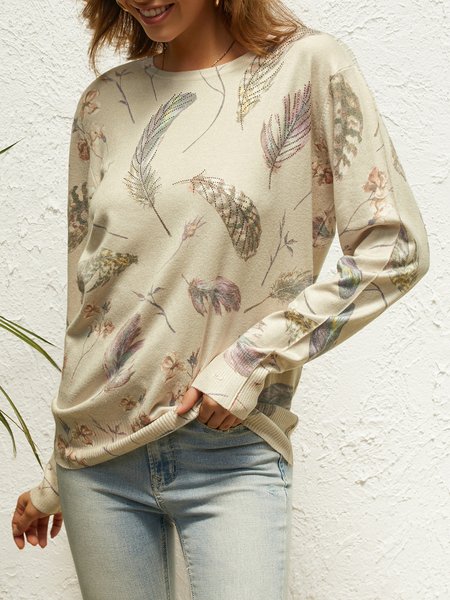

Feather Pattern Casual Sweater, Apricot, Sweaters