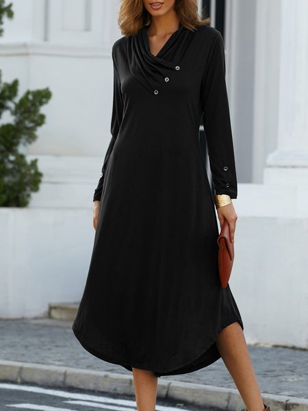

Plain Casual V Neck Dress, Black, Dresses