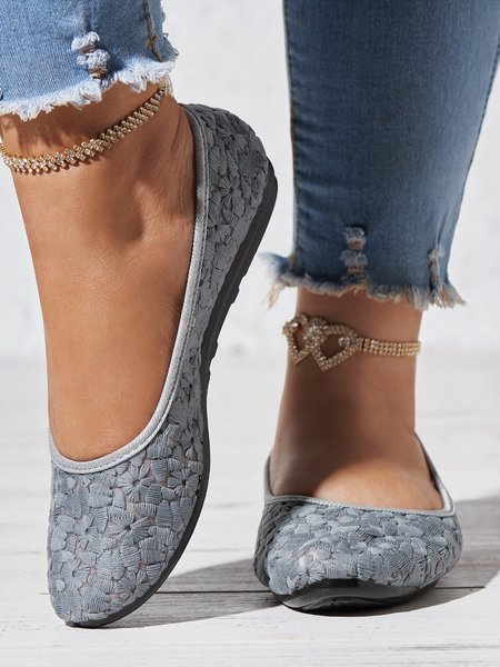 

Comfortable Soft Sole Lace Pumps, Light blue, Flats