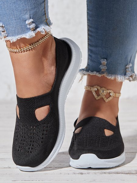 

Breathable Hollow out Mesh Fabric Slip On Sneakers, Black, Sneakers