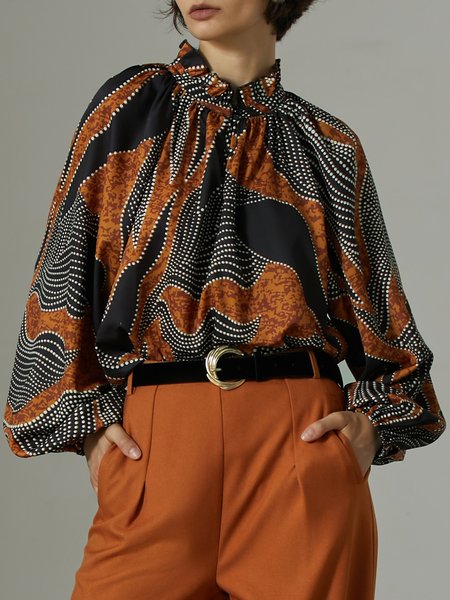 

Geometric Casual Blouse, Black-coffee, Blouses and Shirts