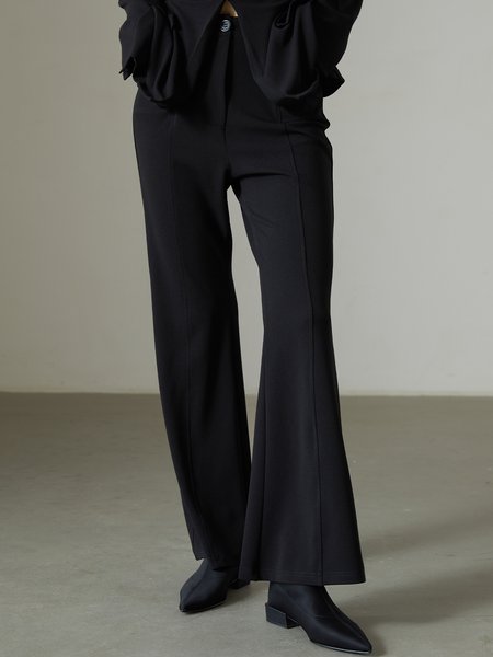 

Elegant Regular Fit Plain Fashion Bell-Bottomtrousers, Black, Pants