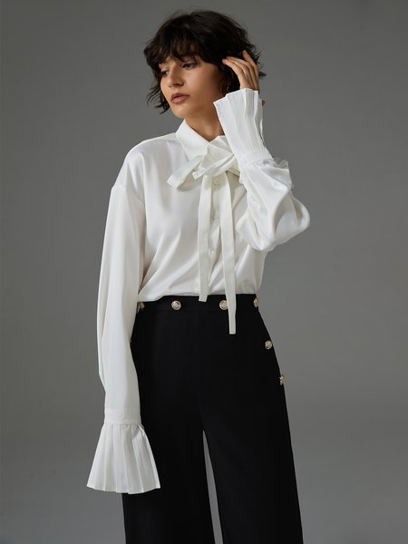 

Plain Elegant Shirt Collar Blouse, White, Blouses and Shirts