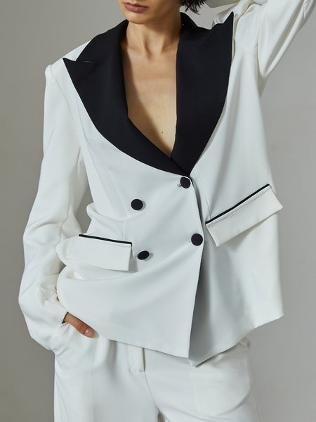 

Casual Loose Shawl Collar Color Block Blazer, White, Blazers