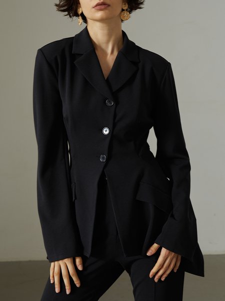 

Asymmetric Elegant Regular Fit Shawl Collar Blazer, Black, Blazers
