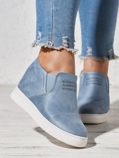 

Fashion Letter Slip On Wedge Sneakers Faux Suede Wedge Heel Casual Sneakers, Blue, Shoes