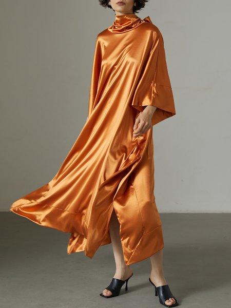 

Casual Regular Fit Halter Satin Dress, As picture, Maxi Dresses