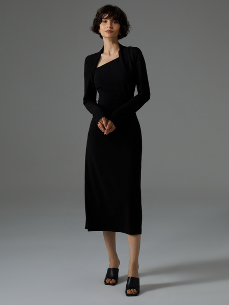 

Elegant Knitted Asymmetrical Regular Fit Party Dress, Black, Maxi Dresses