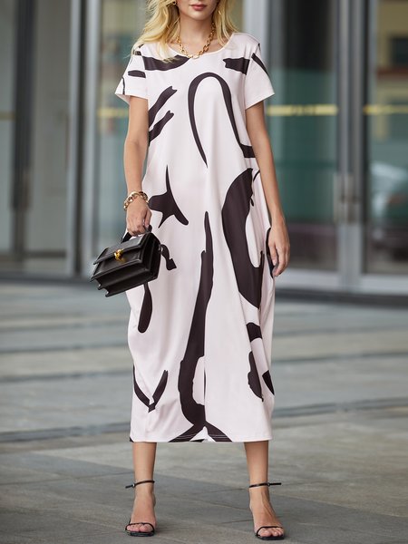 

Crew Neck Casual Loose Maxi Dress With No Belt, As picture, Maxi Dresses