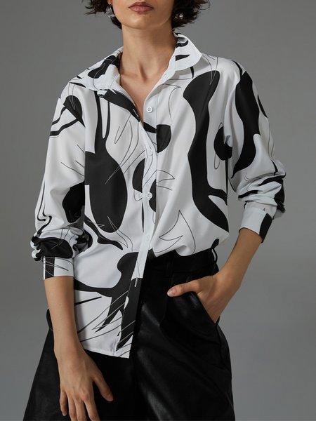

Abstract Shirt Collar Urban Blouse, Multicolor, Blouses and Shirts
