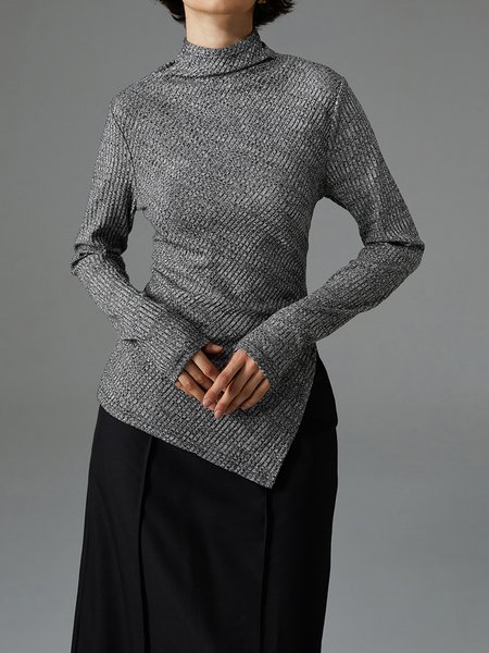 

Plain Turtleneck Regular Fit Urban T-Shirt, Gray, Tees