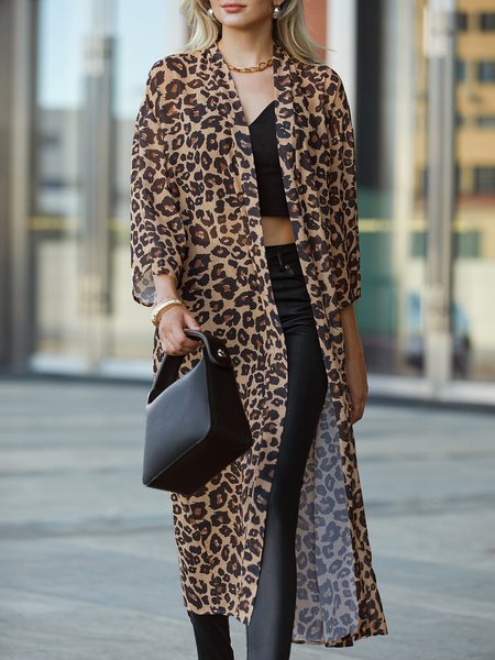 

Casual Others Loose Leopard Kimono, As picture, Kimonos