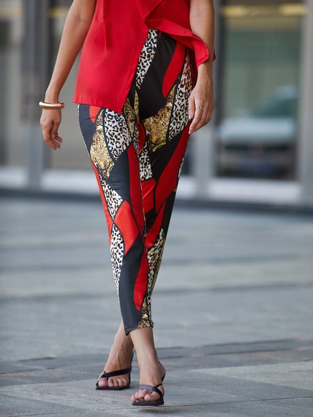 

Abstract Tight Casual Pants, As picture, Pants