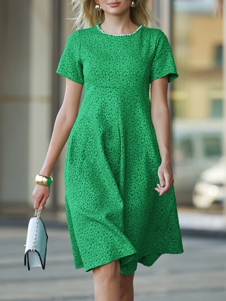 

Regular Fit Elegant Crew Neck Wedding Guest Dress, Green, Mini Dresses