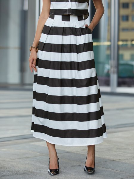 

Lightweight Striped Urban Loose Maxi Skirt, Stripe, Skirts