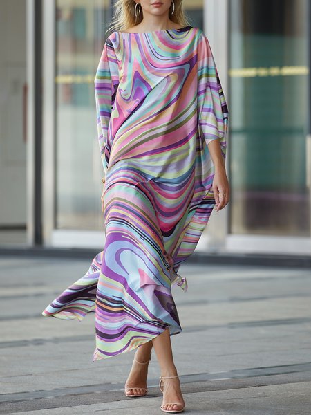 

Cold Shoulder Vacation Abstract Loose Dress, Multicolor, Maxi Dresses