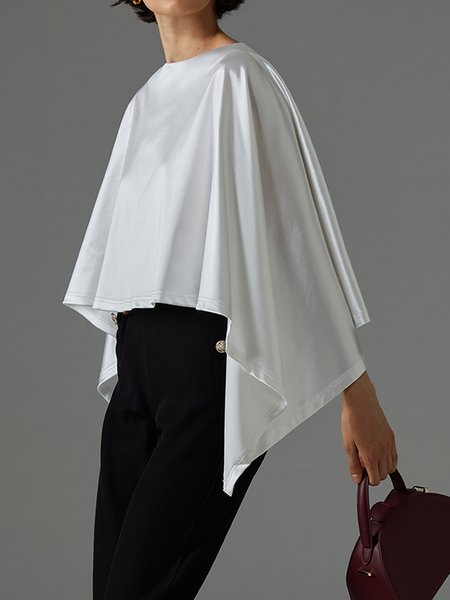 

Elegant Notched Loose Shirt, White, Blouses and Shirts