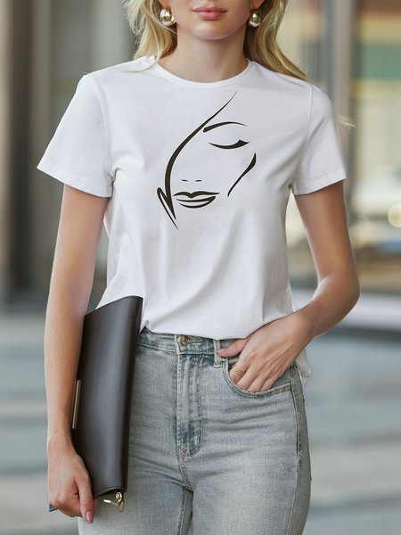 

Crew Neck Urban Abstract Loose T-Shirt, White, Tees
