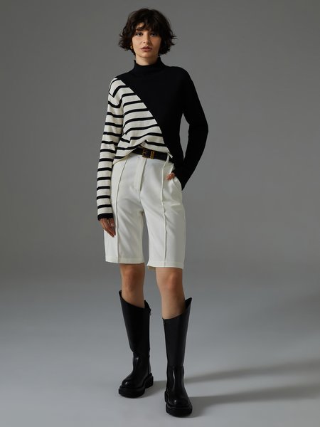 

Color Block & Striped Turtleneck Tight Casual Sweater, Black, Pullovers